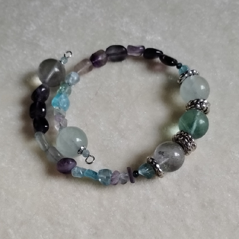 HAND CRAFTED FLUORITE AND MULTI GEM STONE WRAP BRACELET